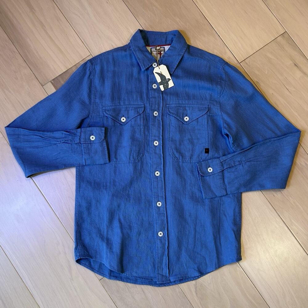 Relwen Linen Workshirt Button Up Long Sleeve Blue Men’s Small